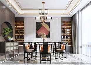新中式家居装修复古风餐厅餐边柜