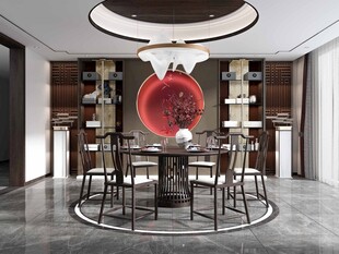 新中式家居装修复古风餐厅餐边柜