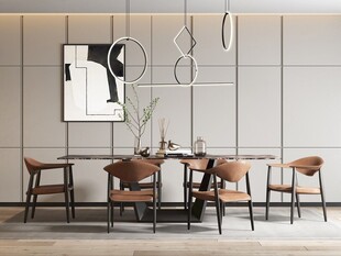 现代简约极简风格餐厅圆桌餐边柜