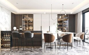 现代简约极简风格餐厅圆桌餐边柜