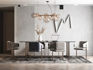 现代简约极简风格餐厅圆桌餐边柜