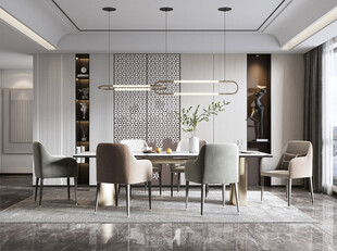 现代简约极简风格餐厅圆桌餐边柜