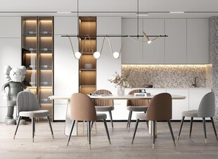 现代简约极简风格餐厅圆桌餐边柜