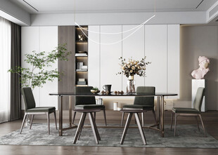 现代简约极简风格餐厅圆桌餐边柜