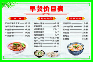 早餐价目表