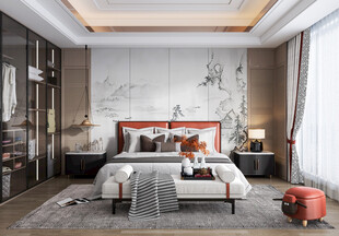 中复古式卧室空间极简现代简约风