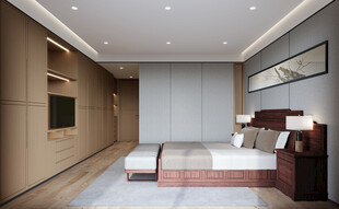 中复古式卧室空间极简现代简约风