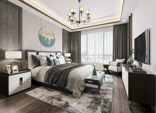 中复古式卧室空间极简现代简约风
