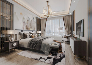 中复古式卧室空间极简现代简约风