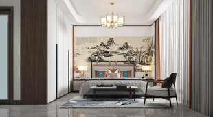 中复古式卧室空间极简现代简约风