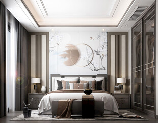 中复古式卧室空间极简现代简约风