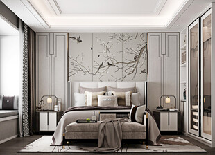 中复古式卧室空间极简现代简约风