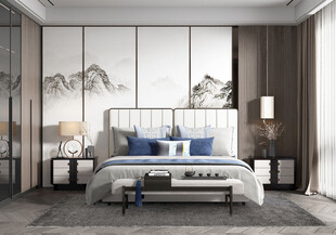 中复古式卧室空间极简现代简约风