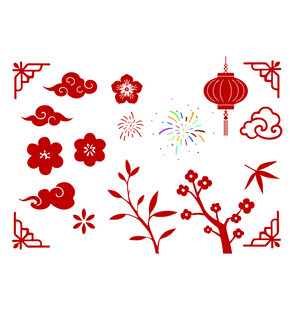 新年元素 灯笼祥云矢量素材