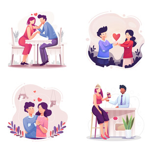 情人节约会矢量插画