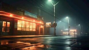 夜间都市霓虹街道