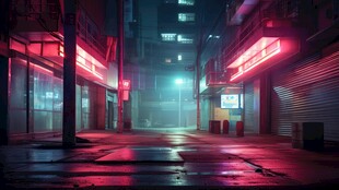夜间都市霓虹街道