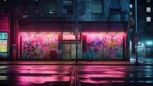 夜间都市霓虹街道
