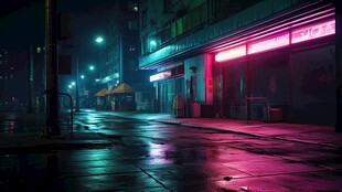 夜间都市霓虹街道