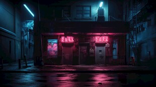 夜间都市霓虹街道