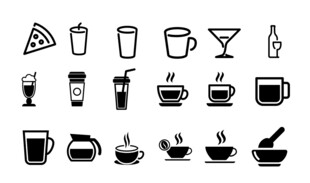 甜品酒茶黑白图标元素