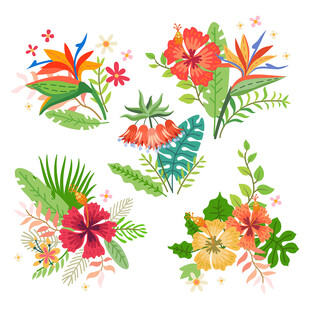 手绘卡通花束矢量元素