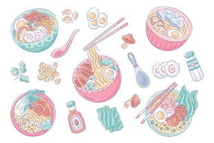 拉面矢量卡通插画元素