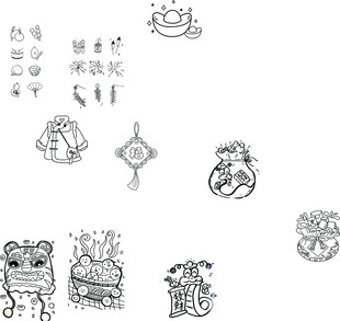 新年元素线稿图