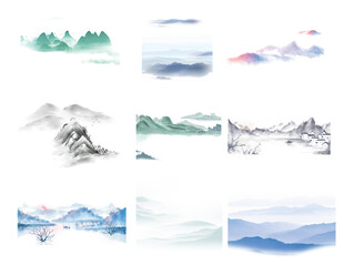 中国风水墨山素材山元素