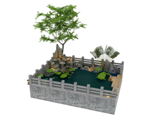 水池植物造型模型