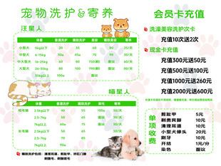 宠物店洗护价格表