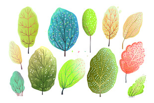 手绘水彩大树绿植插画