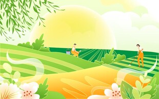 春天春游踏青插画