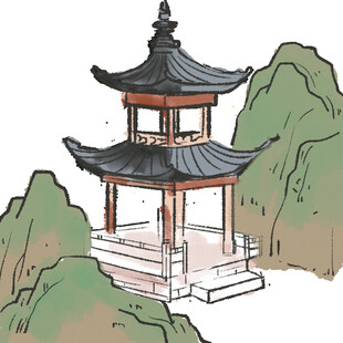 手绘中国风水墨风建筑贴纸