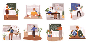 老师教学上课扁平风插画