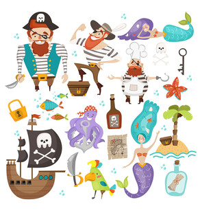 卡通海盗航海插画元素