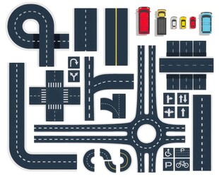 立交桥高速公路与车辆俯视插画
