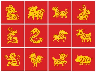 12生肖剪纸画矢量图