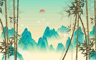 中式青山竹子背景墙