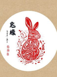 古典兔子剪纸素材