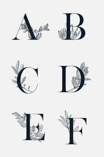 手绘线描花卉英文字母艺术字