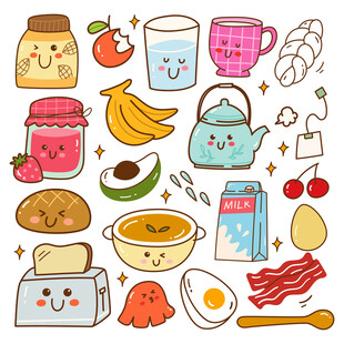 卡通美食涂鸦插画元素