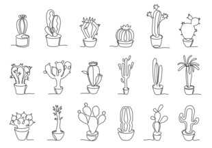 线描仙人掌绿植盆栽元素