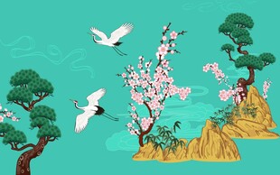 松鹤背景墙 