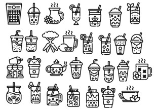 黑白线描珍珠奶茶图