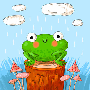 下雨了可爱青蛙插画
