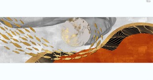 现代抽象几何金箔九鱼图装饰画
