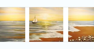 手绘油画海景沙滩装饰画