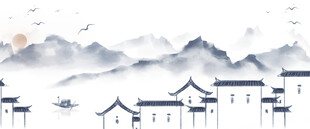 江南水墨房屋背景