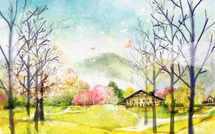 森林油画背景墙 